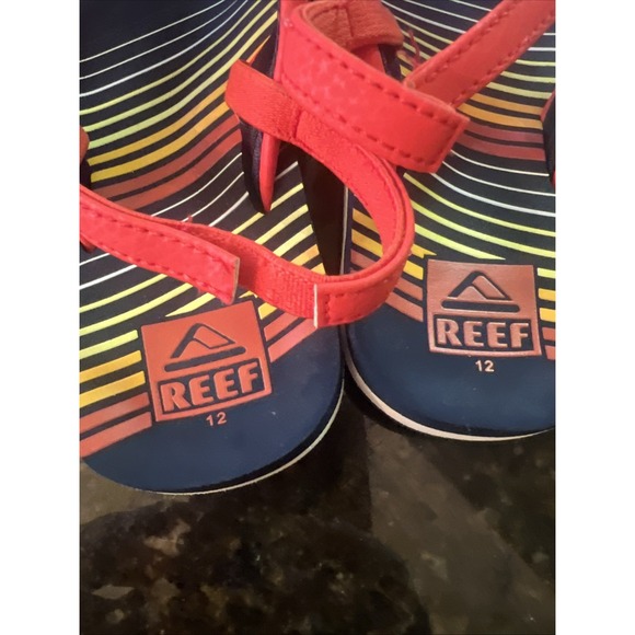 Reef Sandals Boys Sz 12 Toddler Youth Flip Flops Beach Red‎ Navy Summer - Picture 3 of 6
